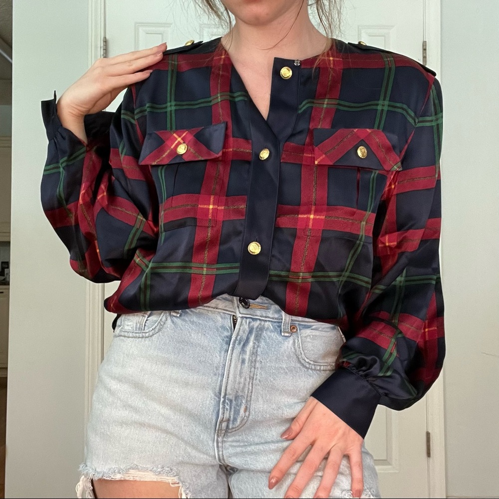 Vintage Julie Francis Silk Plaid Button Up